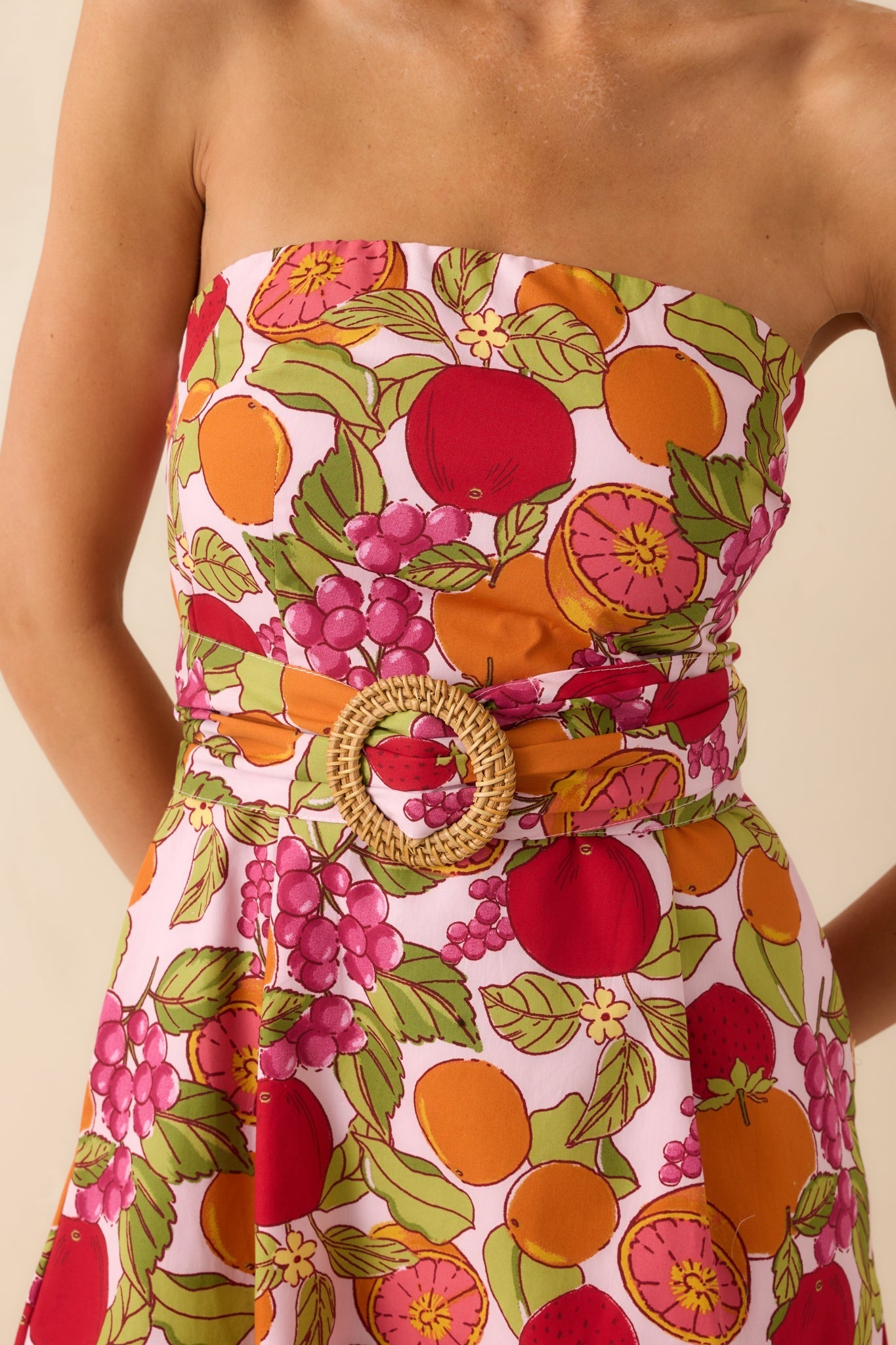 Sweetness To Spare Pink Fruit Print Cotton Strapless Maxi Dress