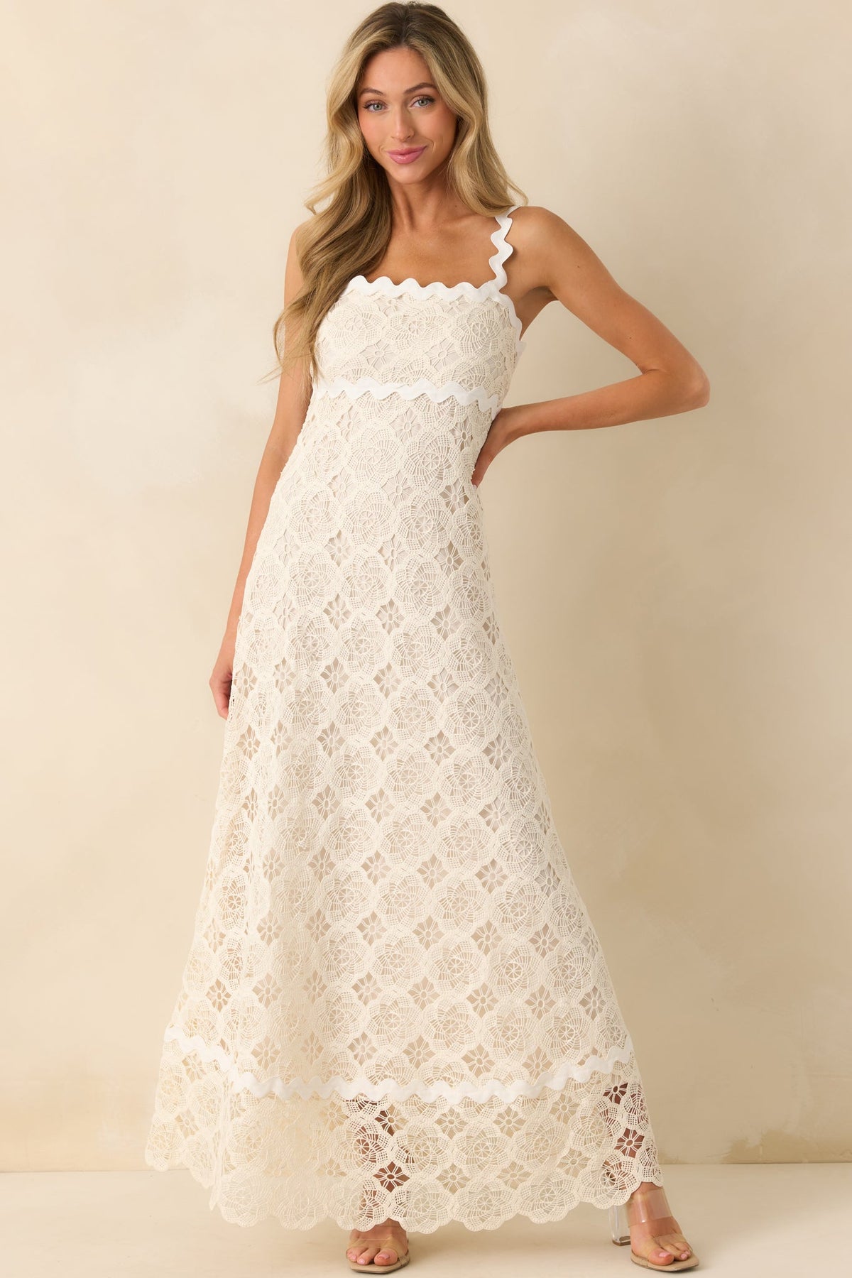 Making It Look Easy Ivory Guipure Lace Maxi Dress