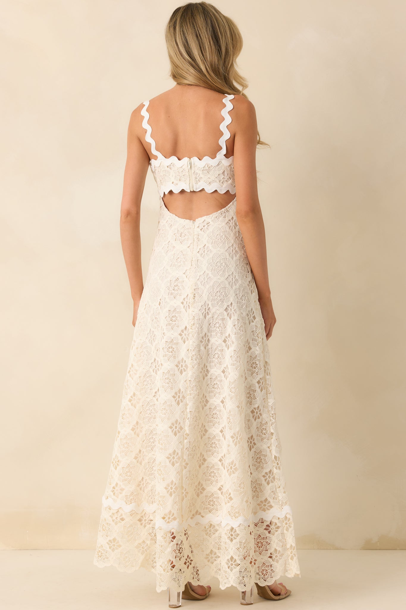 Making It Look Easy Ivory Guipure Lace Maxi Dress