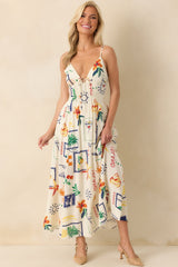 In The Back Of My Mind Ivory Patchwork Print Rayon Maxi Dress