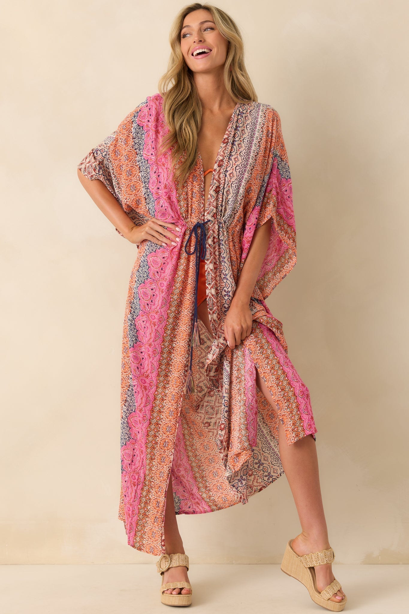 In The Salty Air Pink Coral Multi Print Cover Up Maxi Dress
