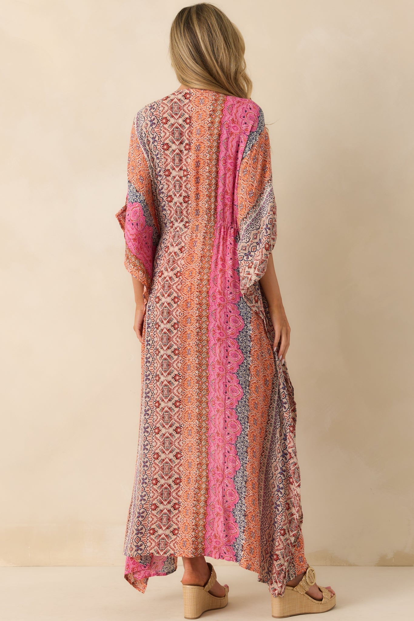 In The Salty Air Pink Coral Multi Print Cover Up Maxi Dress