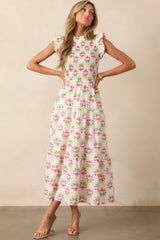 At The Wishing Well Pink Floral Cotton Smocked Maxi Dress