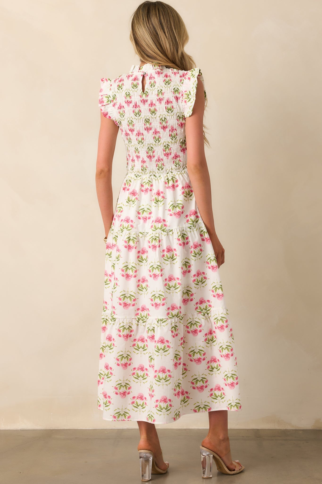 At The Wishing Well Pink Floral Cotton Smocked Maxi Dress