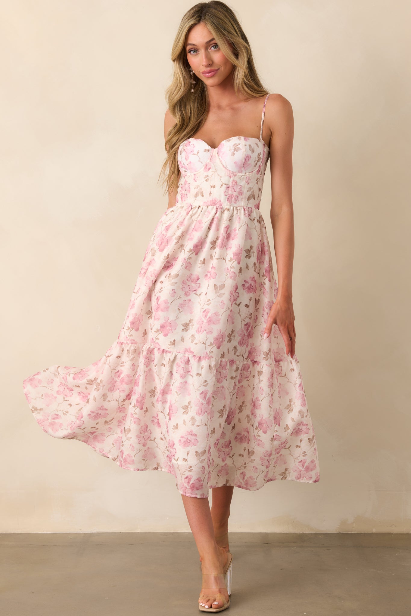 Meet Me For Tea Dusty Pink Floral Bustier Maxi Dress