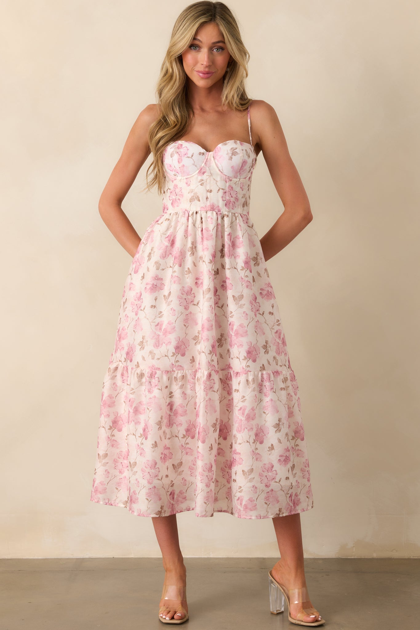Meet Me For Tea Dusty Pink Floral Bustier Maxi Dress