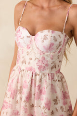 Meet Me For Tea Dusty Pink Floral Bustier Maxi Dress