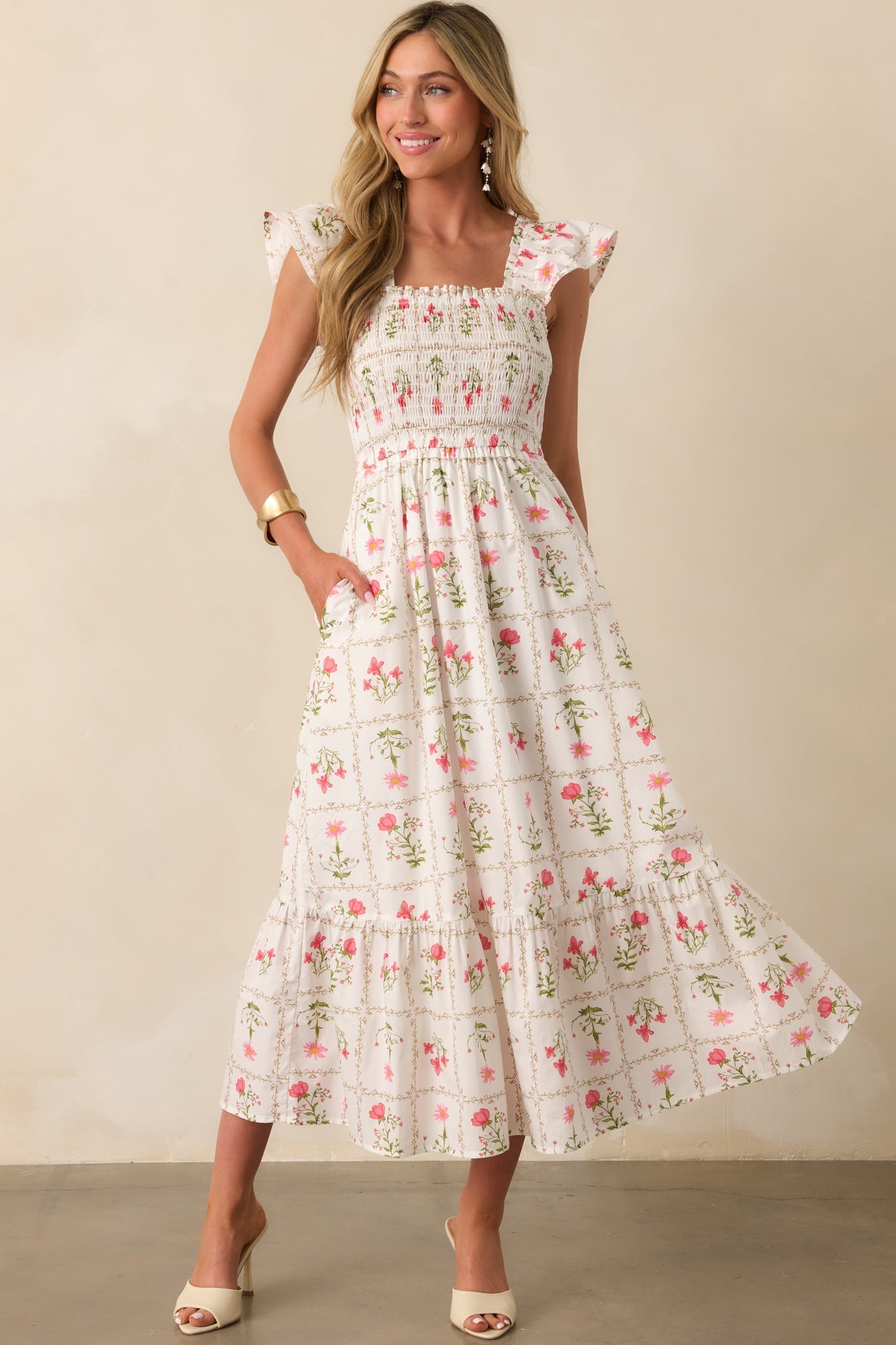 Something Wonderful Pink Geometric Floral Cotton Maxi Dress