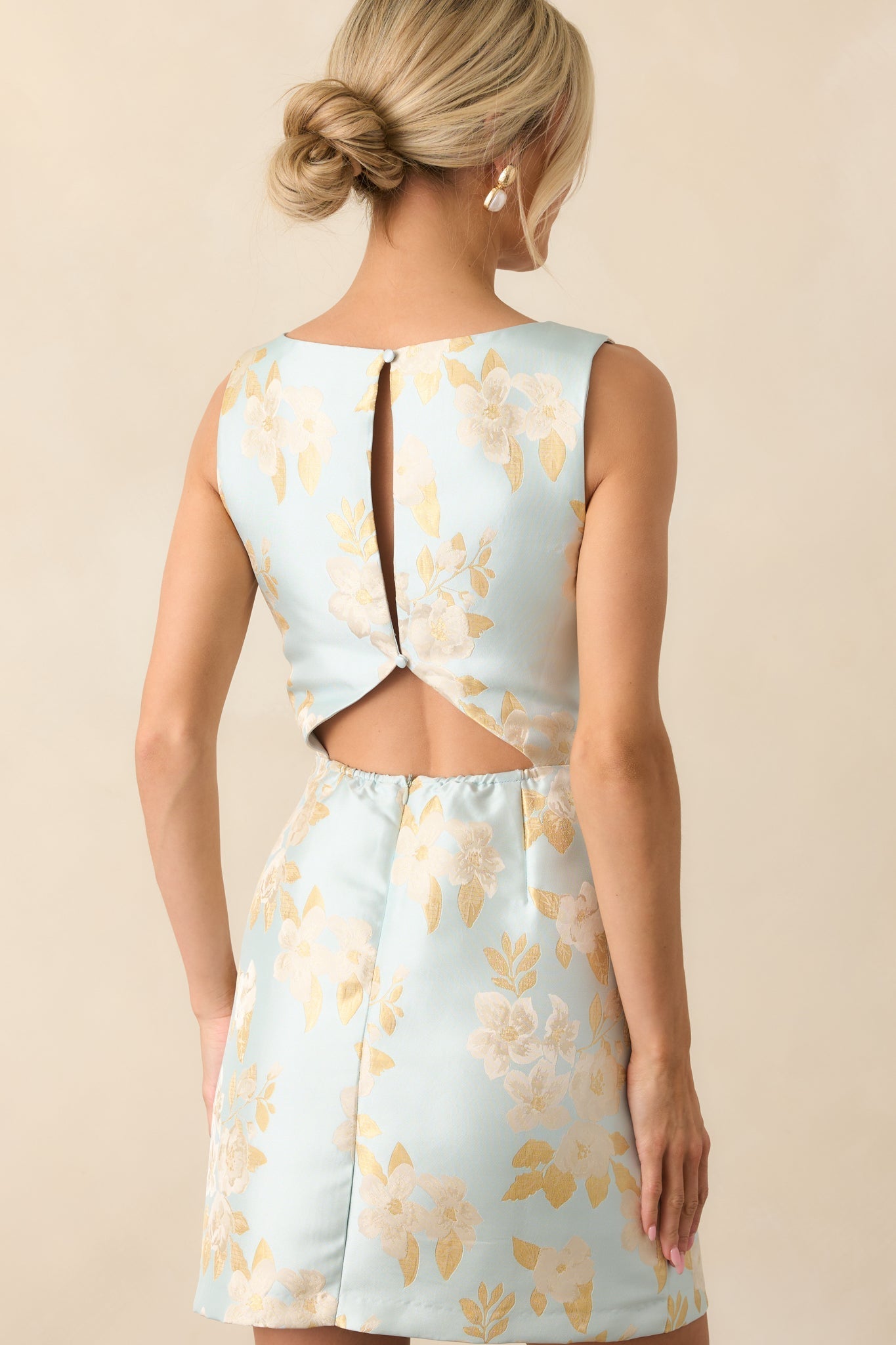 Without Saying A Word Sky Blue Floral Print Jacquard Mini Dress
