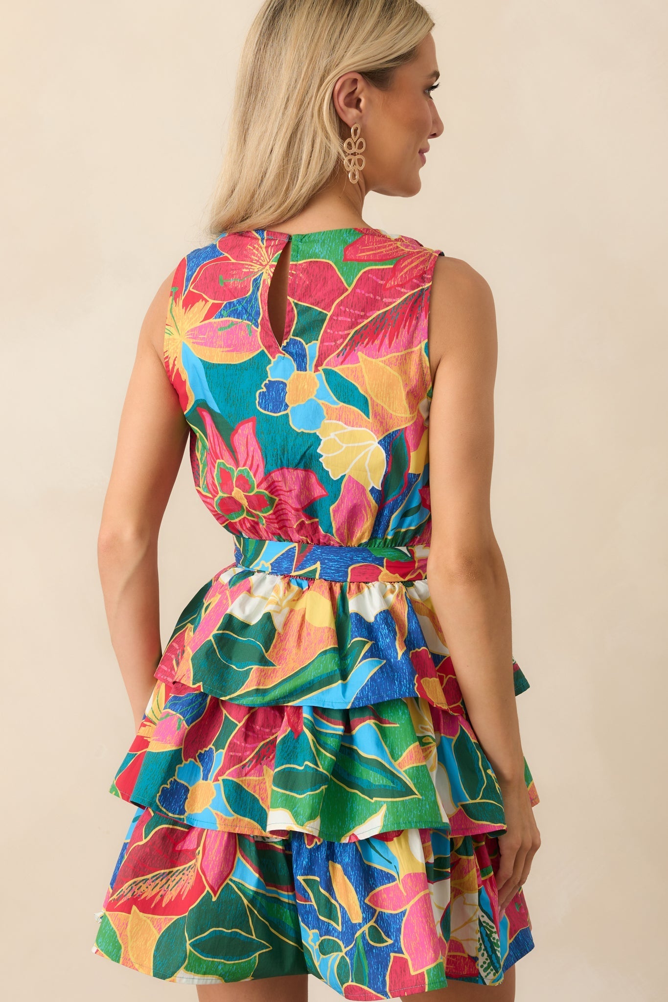 Brighter Than Ever Blue Tropical Print Cotton Mini Dress