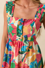 Finding My Oasis Blue Tropical Print Cotton Bow Back Maxi Dress