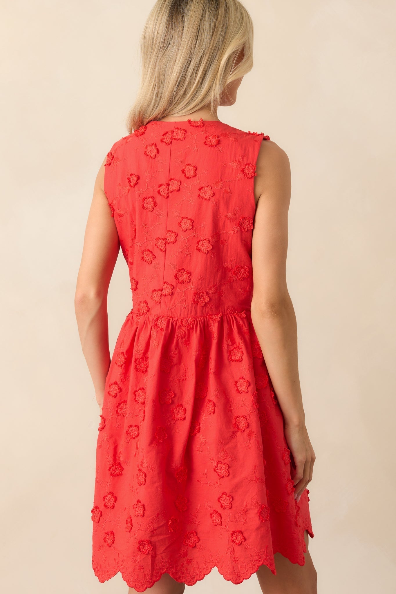 Thinking About It Red Floral Embroidered Cotton Mini Dress