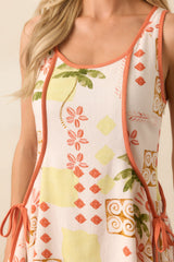Somewhere To Be Beige Tropical Print Linen Blend Mini Dress