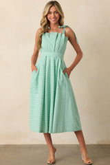 Sloane Grass Green Stripe Cotton Midi Dress