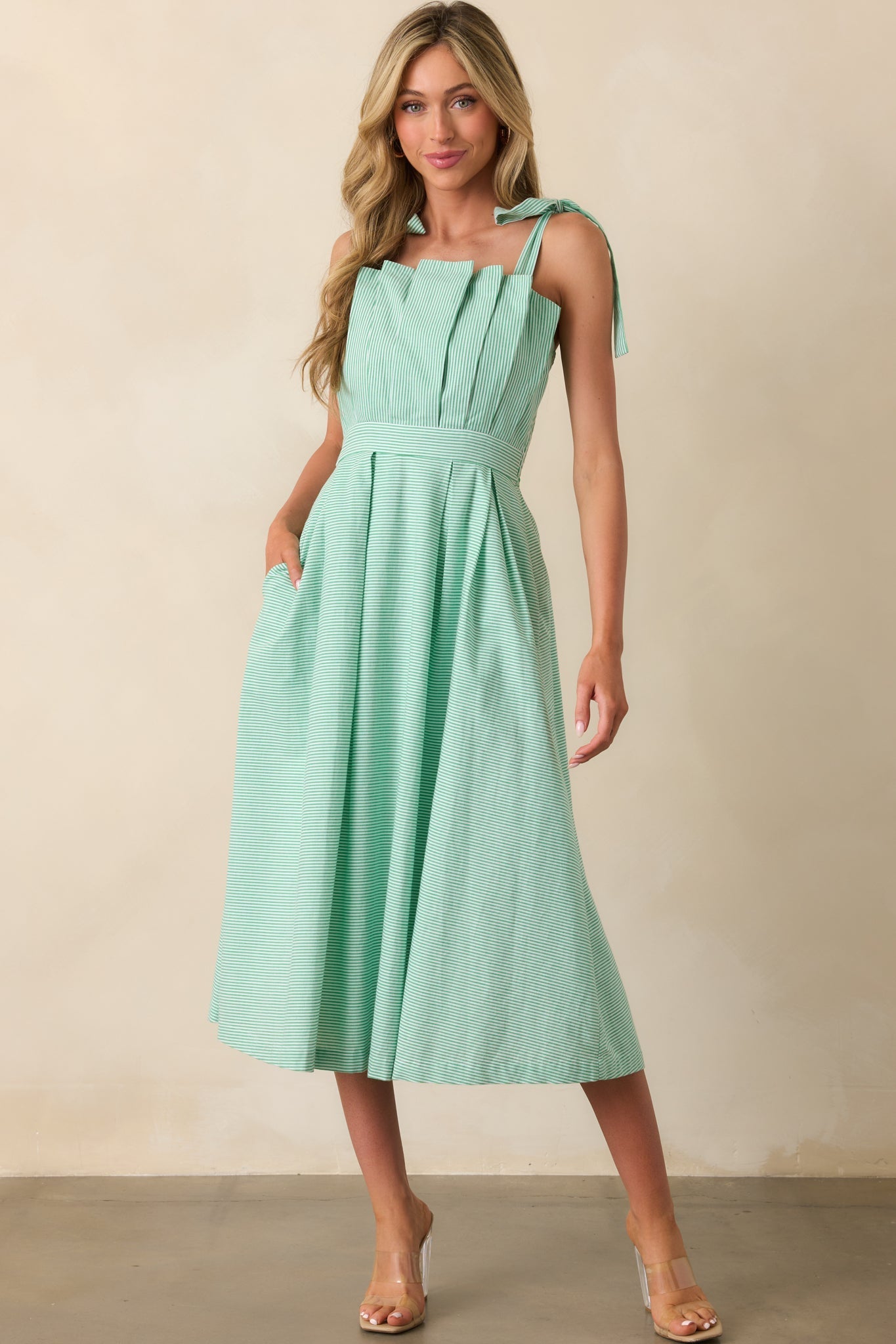 Sloane Grass Green Stripe Cotton Midi Dress