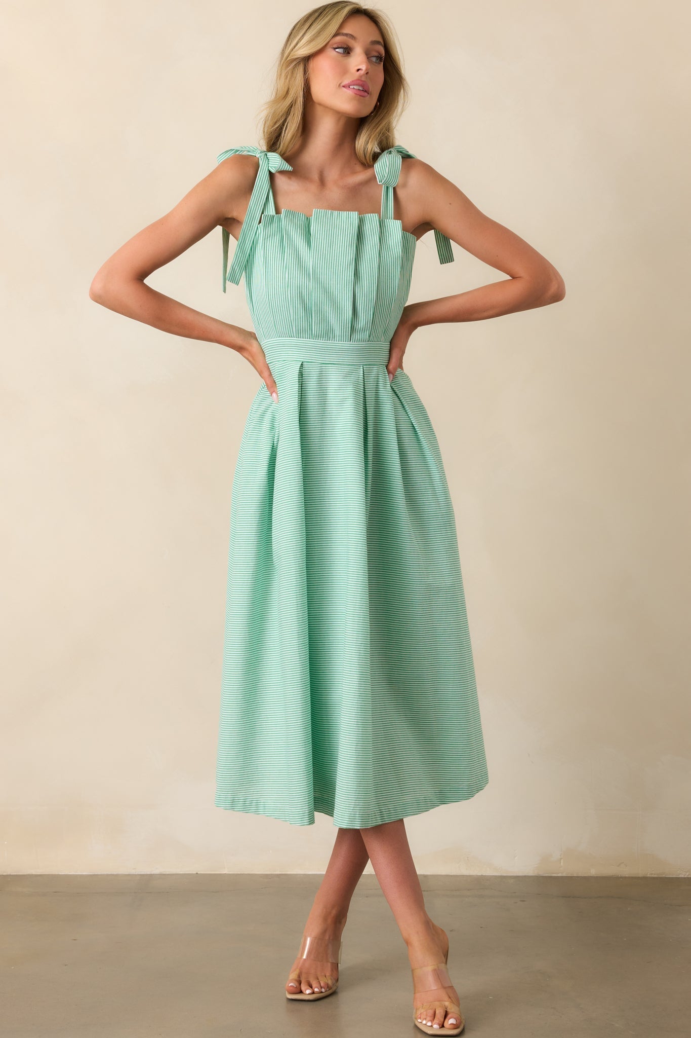 Sloane Grass Green Stripe Cotton Midi Dress