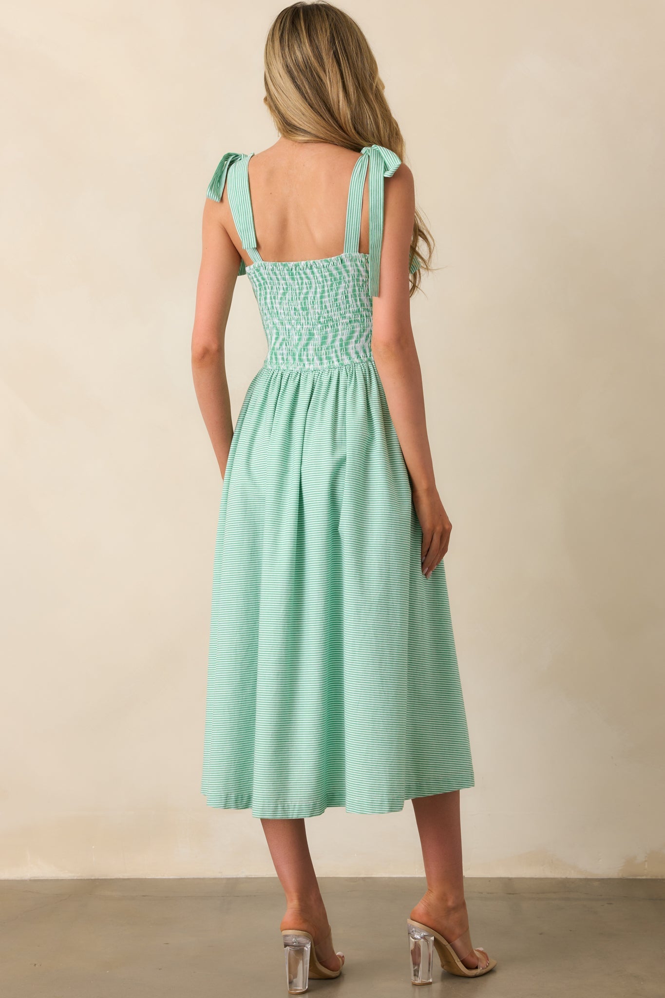 Sloane Grass Green Stripe Cotton Midi Dress