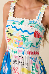 Prosperina Florence Multi Tropical Print Linen Maxi Dress