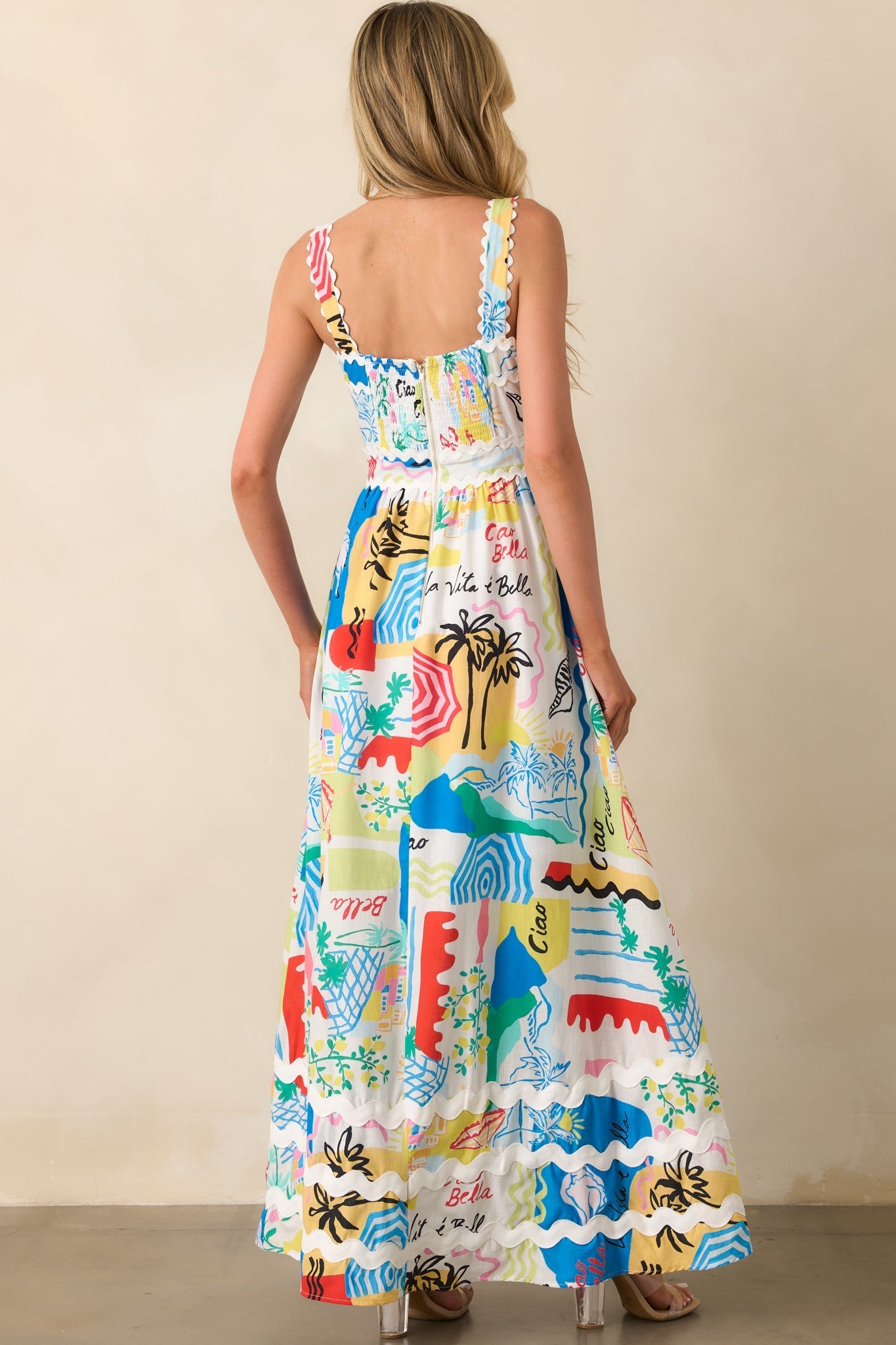 Prosperina Florence Multi Tropical Print Linen Maxi Dress