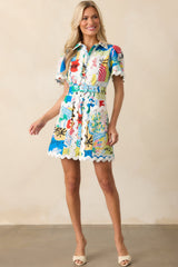 Prosperina Beatrice Multi Tropical Print Linen Belted Mini Dress