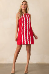 Prosperina Gigi Red Ric Rac Cotton Shift Mini Dress