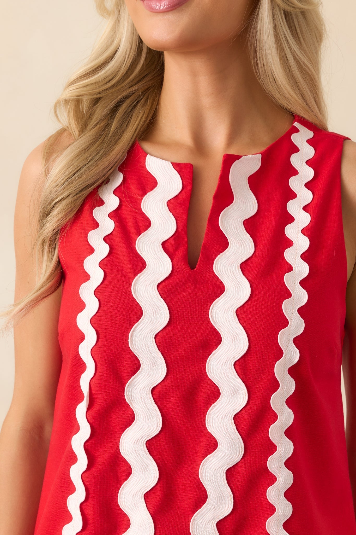 Prosperina Gigi Red Ric Rac Cotton Shift Mini Dress