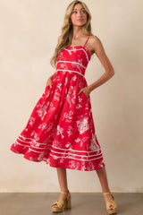 Prosperina Silvia Red Mojito Print Linen Midi Dress