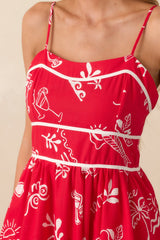 Prosperina Silvia Red Mojito Print Linen Midi Dress