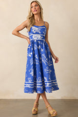 Prosperina Silvia Royal Blue Mojito Print Linen Midi Dress