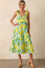 Prosperina Caterina Blue Lemon Print Cotton Midi Dress
