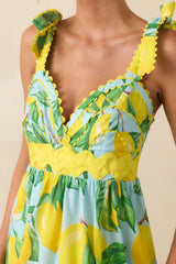 Prosperina Caterina Blue Lemon Print Cotton Midi Dress