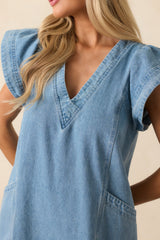 Don't Think Twice Light Wash Cotton Denim Mini Dress