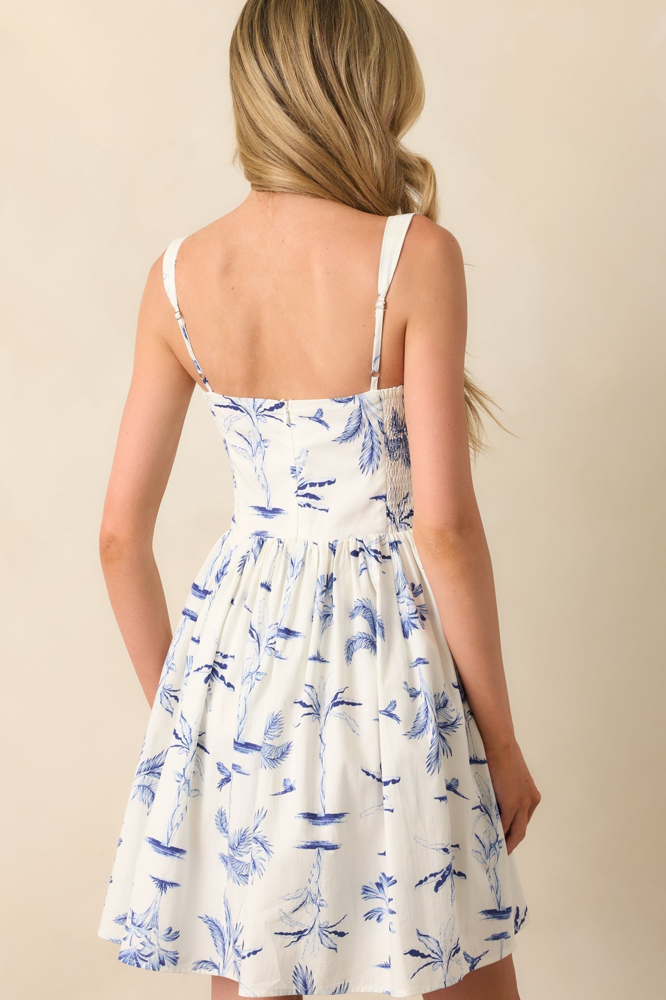Where The Tide Takes Me Blue Palm Tree Print Cotton Mini Dress