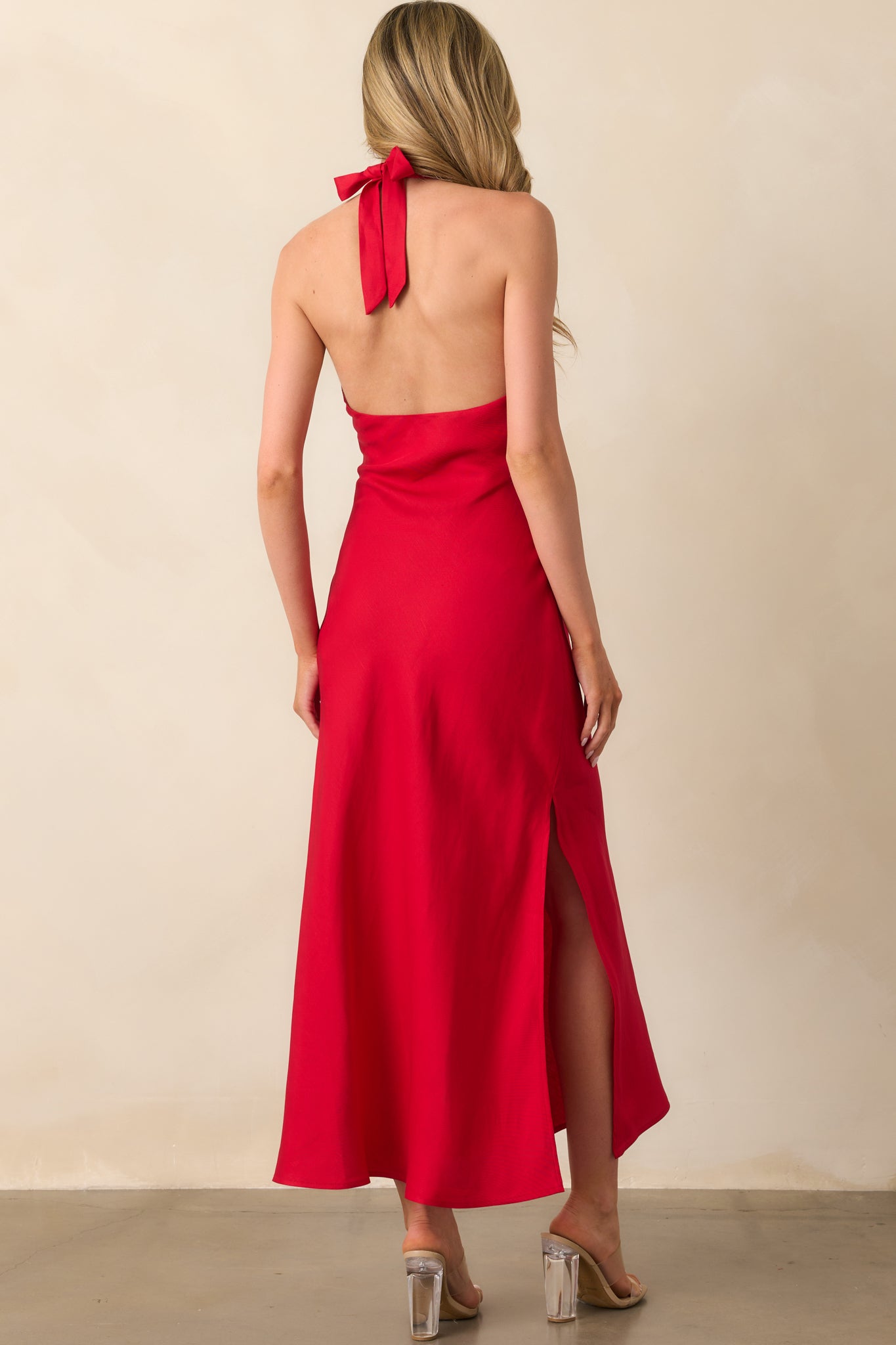 Staple The Label Red Linen Blend Amana Halter Bias Maxi Dress