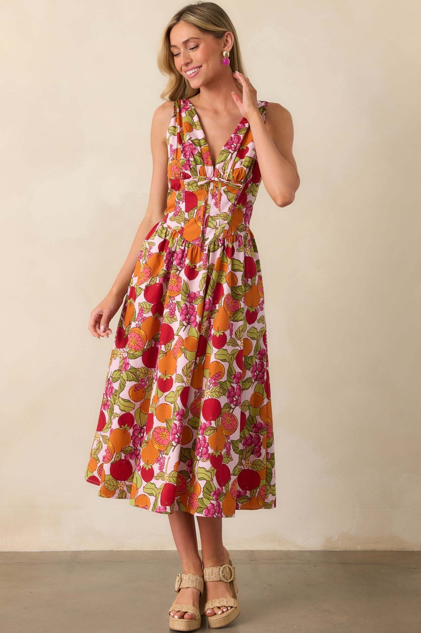There's Always A Twist Pink Fruit Print Cotton Maxi Dress