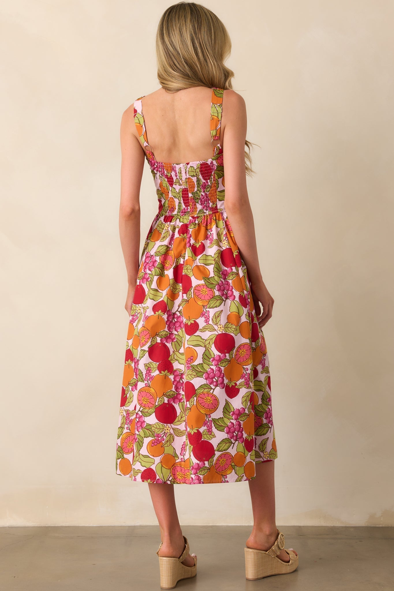 There's Always A Twist Pink Fruit Print Cotton Maxi Dress