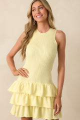 Feels Like A Good Day Butter Yellow Ribbed Drop Waist Mini Dress