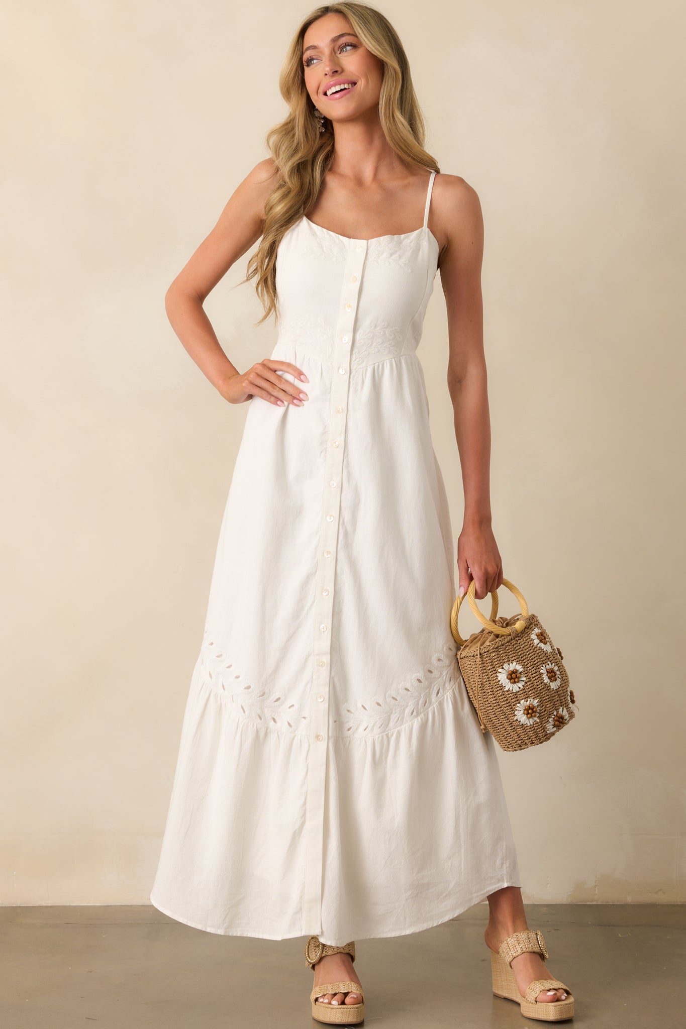 Z Supply White Citadelle Embroidered Linen Maxi Dress