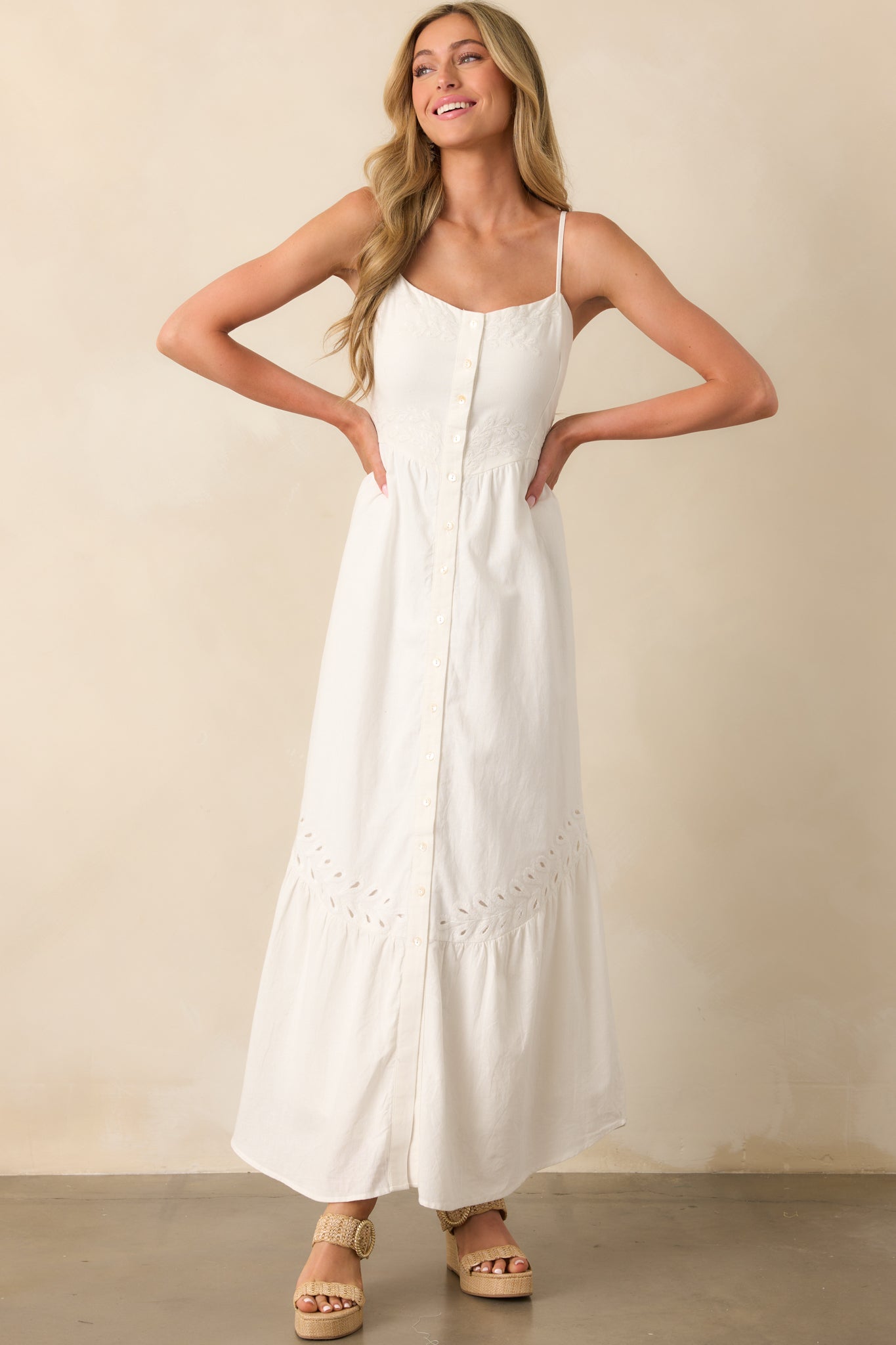 Z Supply White Citadelle Embroidered Linen Maxi Dress