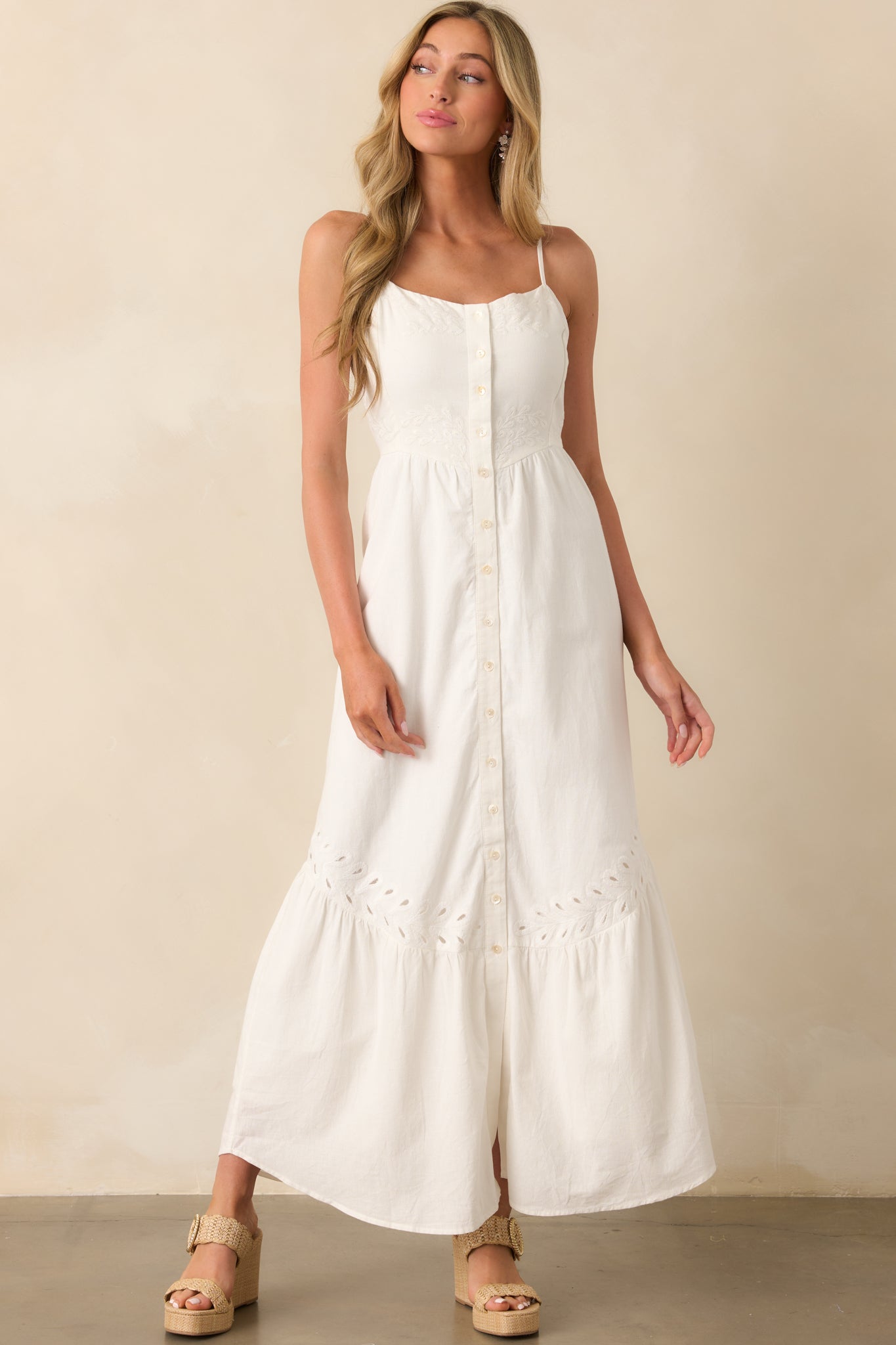 Z Supply White Citadelle Embroidered Linen Maxi Dress