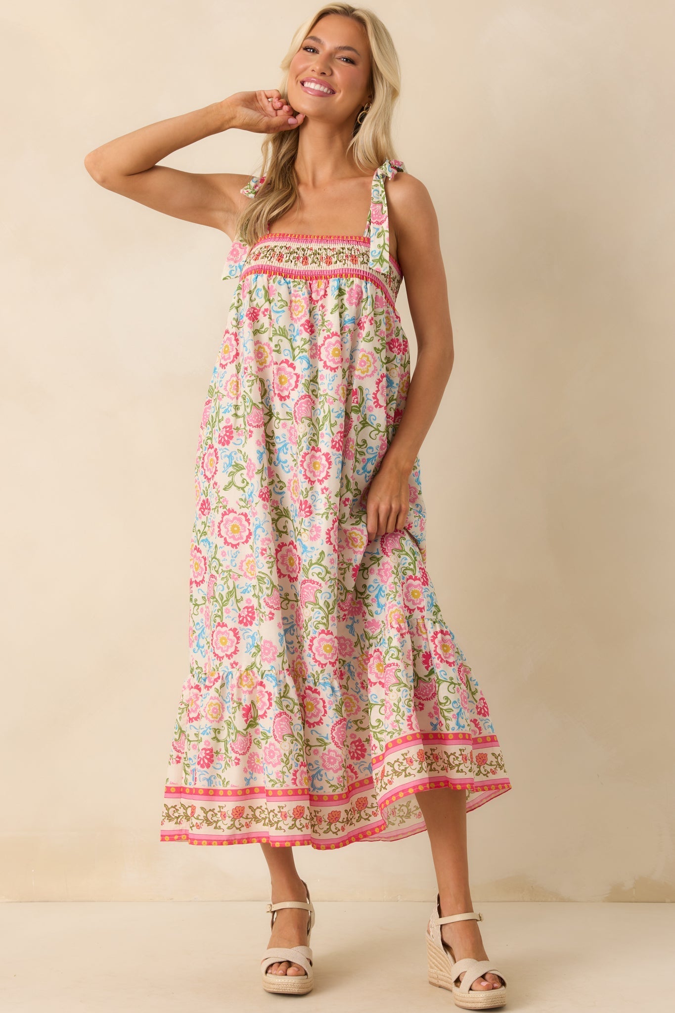 A Moment Of Its Own Pink Floral Print Cotton Maxi Dress