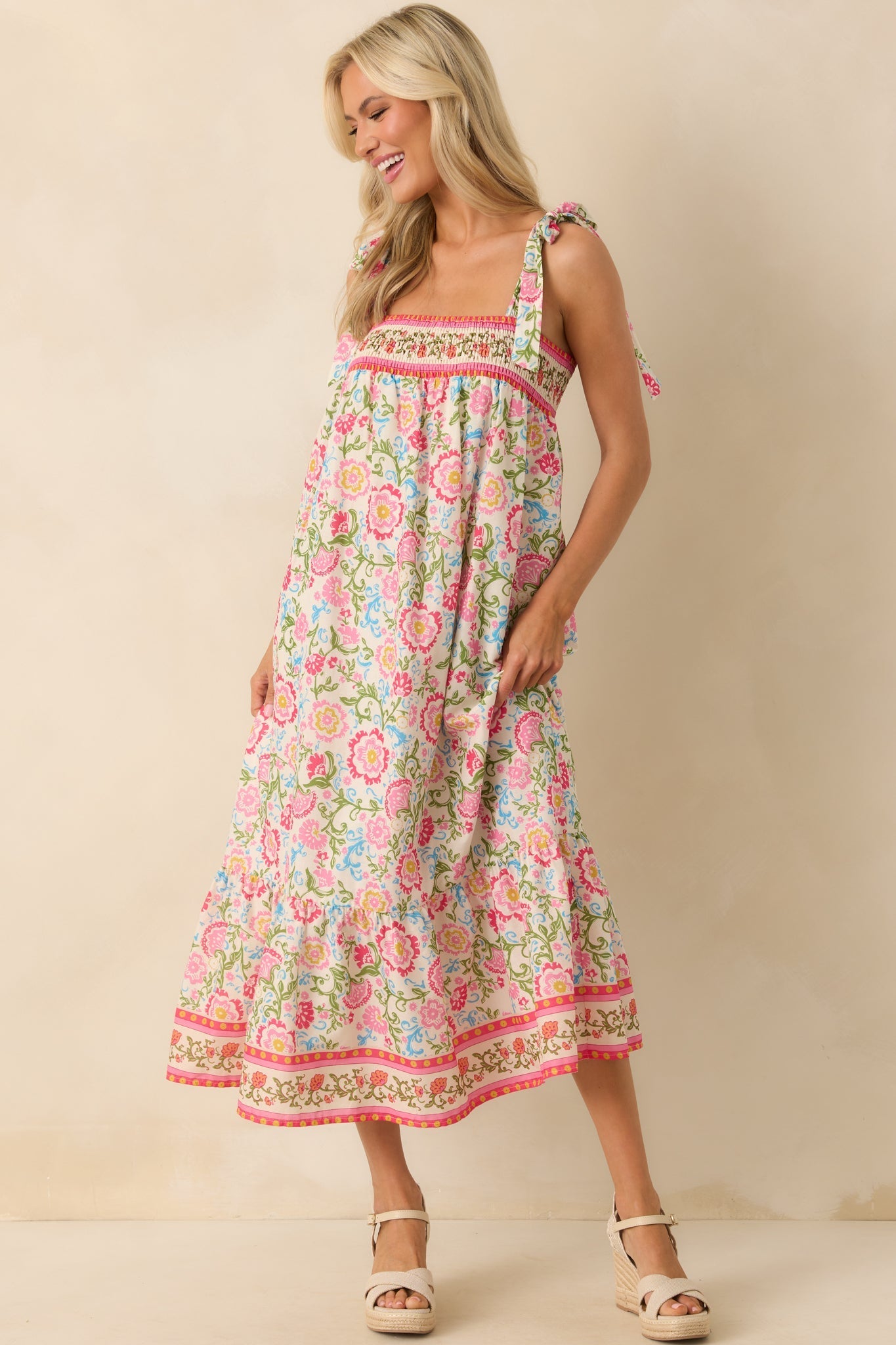 A Moment Of Its Own Pink Floral Print Cotton Maxi Dress