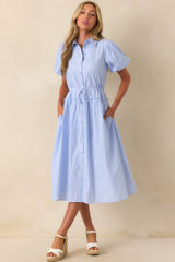 A Twist On Timeless Blue Stripe Rayon Maxi Shirt Dress