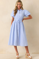 A Twist On Timeless Blue Stripe Rayon Maxi Shirt Dress