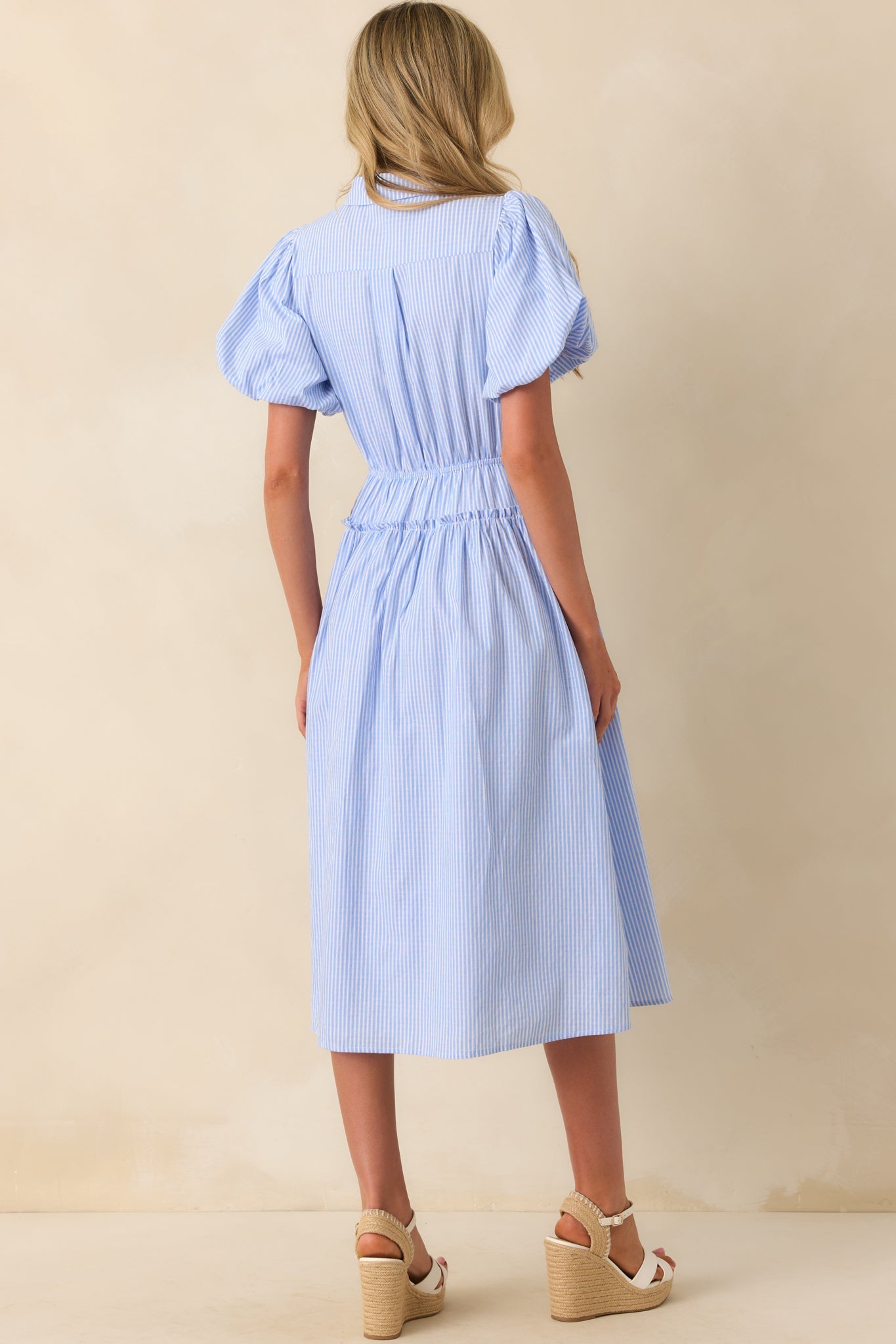 A Twist On Timeless Blue Stripe Rayon Maxi Shirt Dress