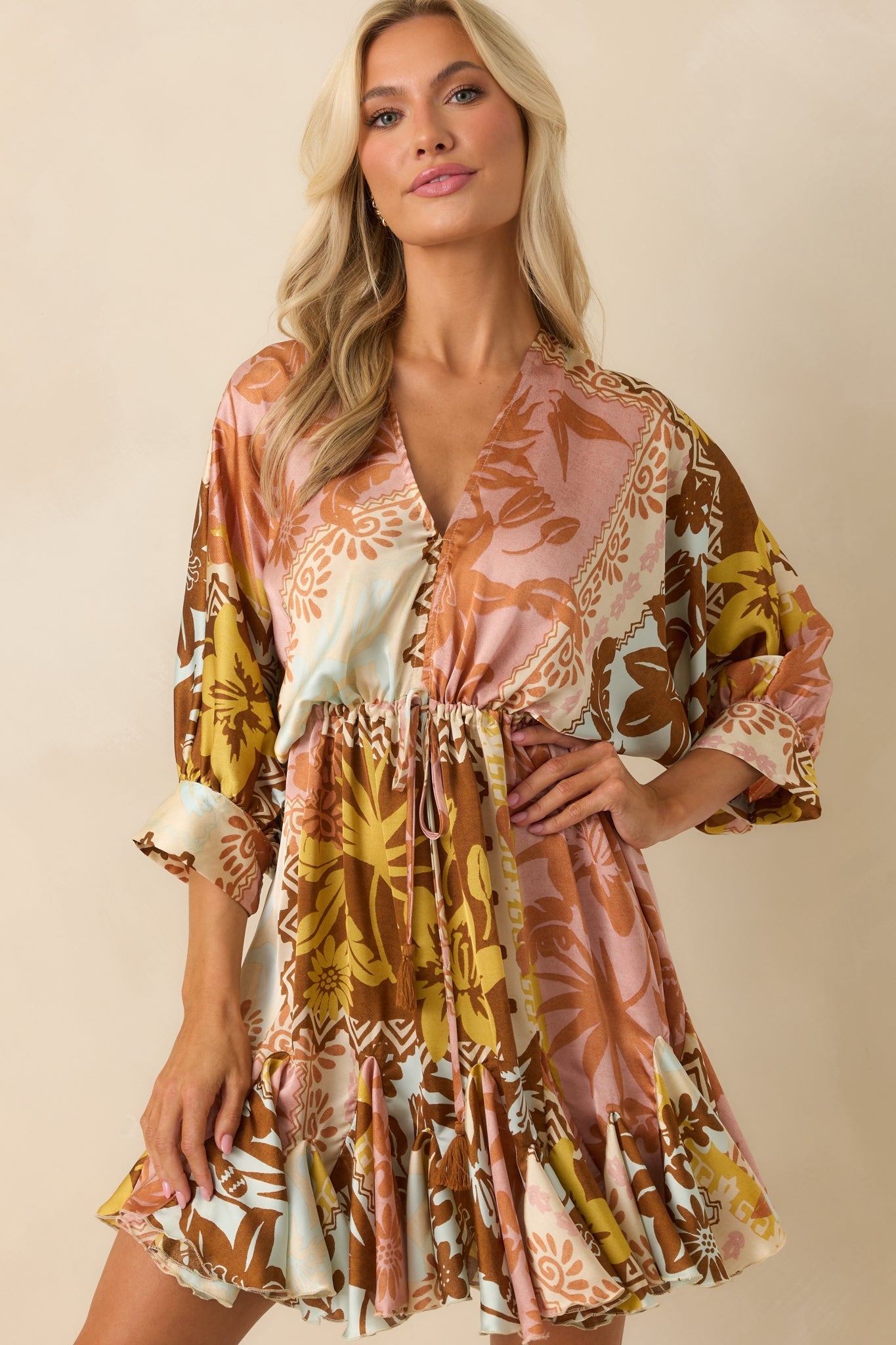 I'll Lead The Way Pink Coral Patchwork Print Mini Dress