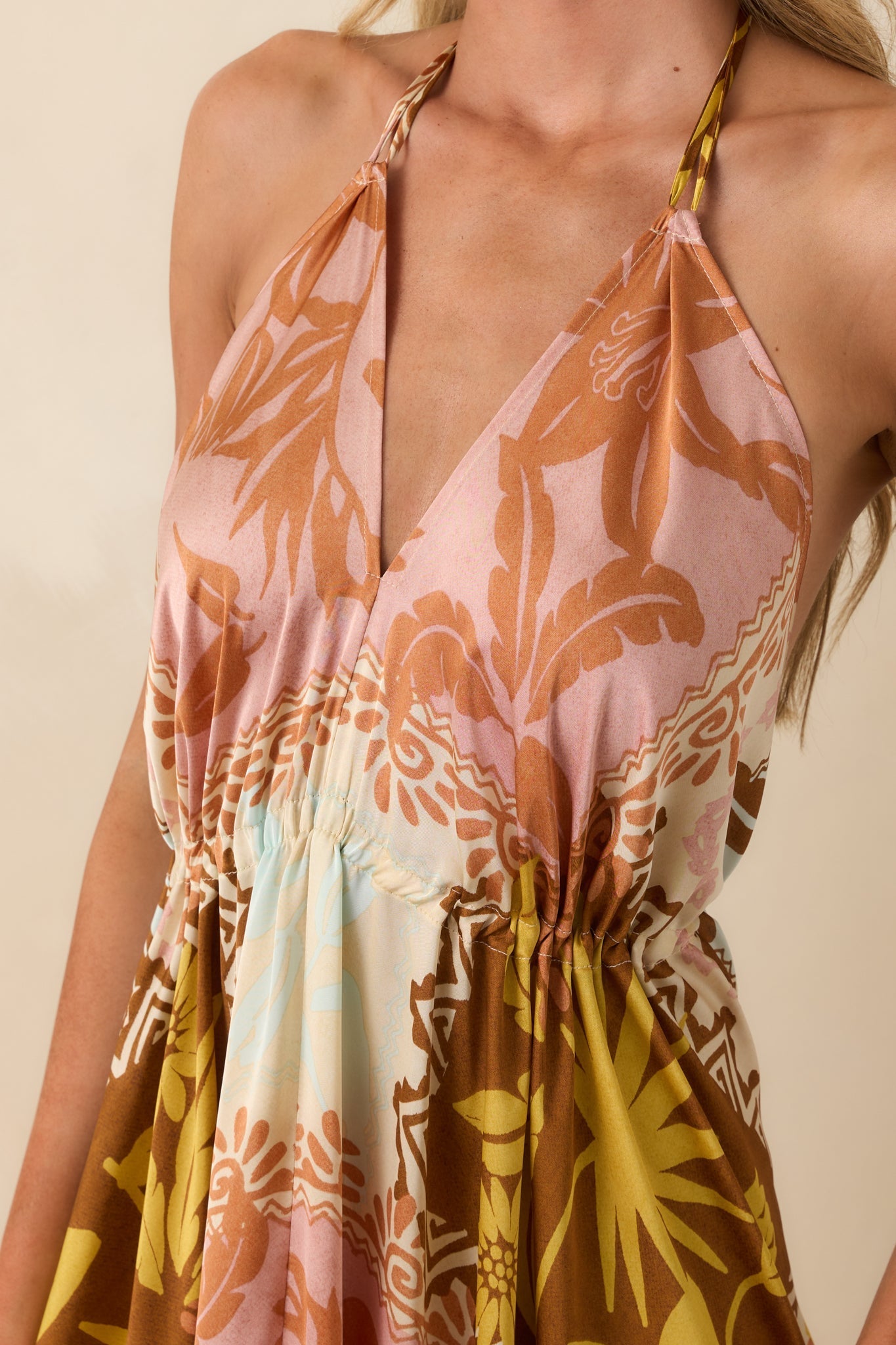 All Roads Lead Here Pink Coral Patchwork Print Maxi Dress