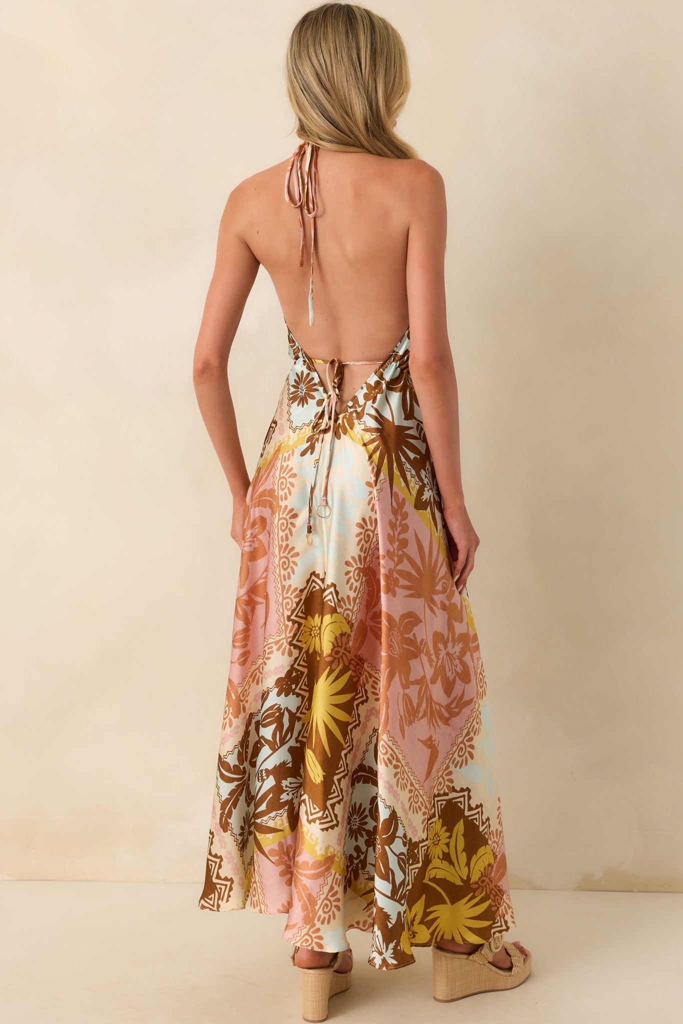 All Roads Lead Here Pink Coral Patchwork Print Maxi Dress