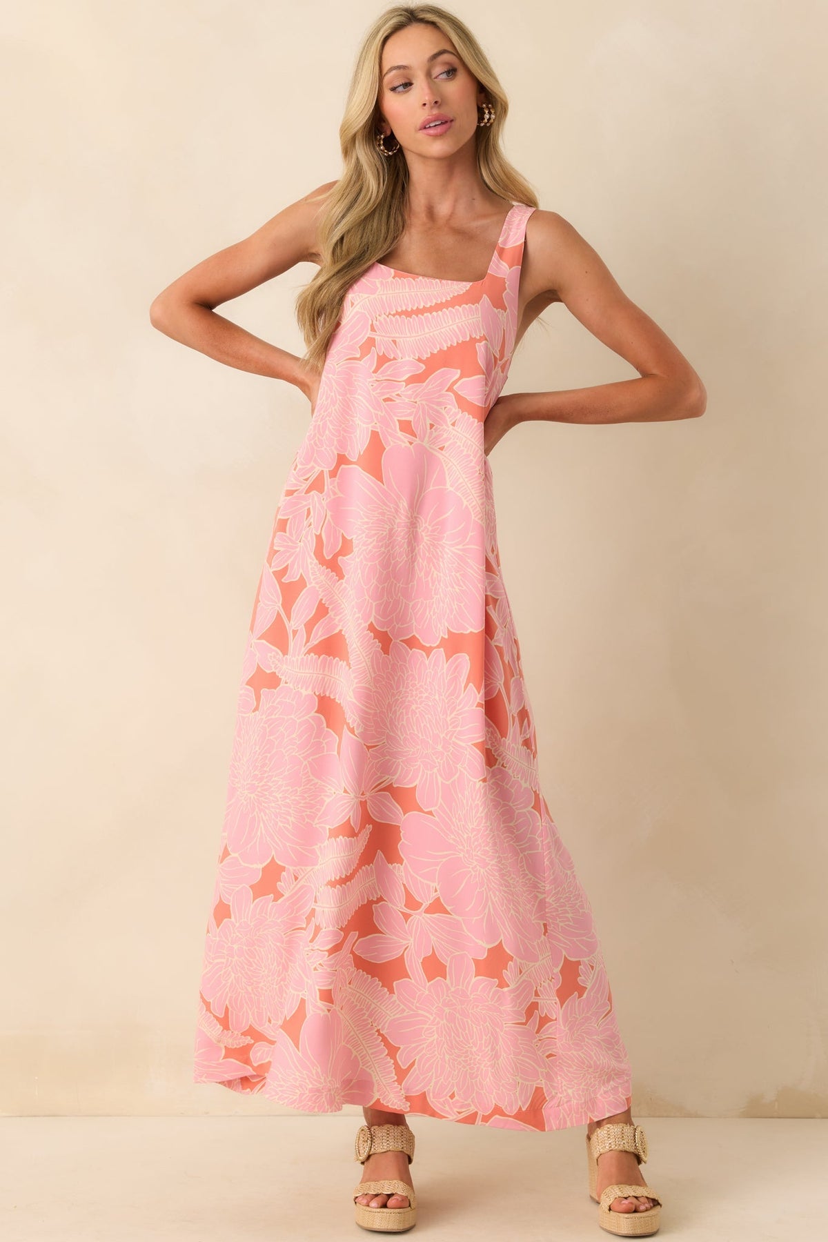 The Perfect Moment Pink Coral Rayon Floral Print Maxi Dress