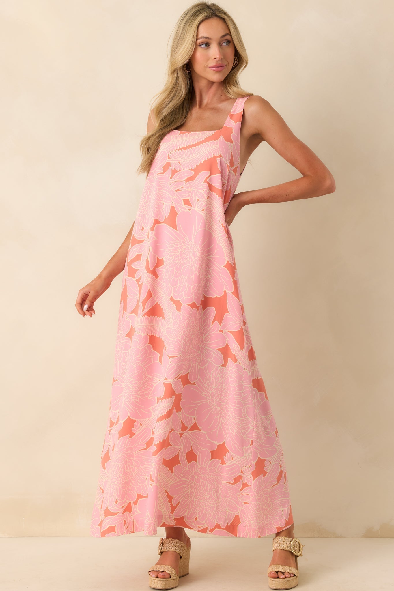 The Perfect Moment Pink Coral Rayon Floral Print Maxi Dress